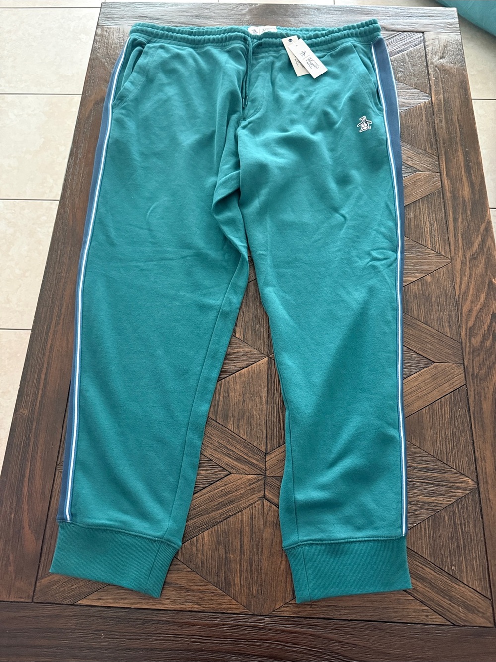 Original Penguin Men’s Jogger Pants XXL Navy Green White Stripe Drawstring Waist